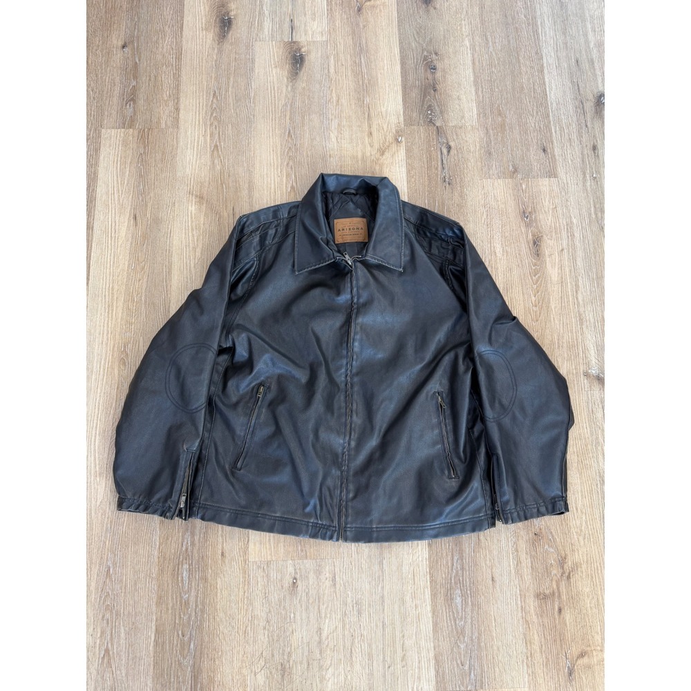 VTG 90s Arizona Jean Company Mens Black Faux Leather Quilted Bomber Jacket XXL